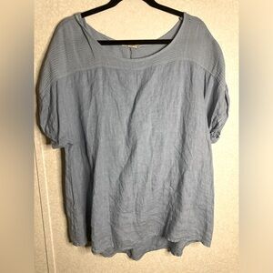 Lungo L’arno Made In Italy 100% Linen Blue Short Sleeve Top Woman XL Minimalist